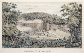 Storming of the Pa at Ruapekapeka, 11th January 1846, 1846. Creator: John Radcliffe Hayes Williams.