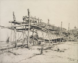 High noon in the boatyard, Rye, 1909. Creator: Martin Hardie.