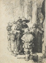 A blind hurdy-gurdy player and family receiving alms, reverse copy, after 1648. Creator: Unknown.