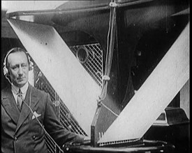 A Wireless Radio Aerial Spinning as Guglielmo Marconi Attempts to Receive a Signal, 1922. Creator: British Pathe Ltd.