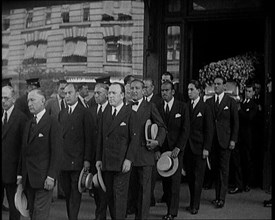 A Group of Mourners Including the Actor Douglas Fairbanks Attending the Funeral of Rudolph..., 1926. Creator: British Pathe Ltd.