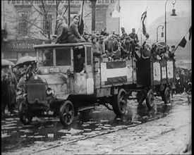 National Socialist (Nazi) Party Campaigning in Germany Scattering Pamphlets from  Trucks..., 1926. Creator: British Pathe Ltd.