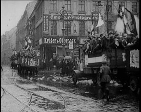 National Socialist (Nazi) Party Campaigning in Germany Scattering Pamphlets from  Trucks..., 1926. Creator: British Pathe Ltd.