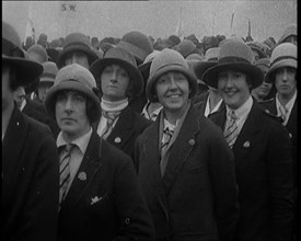 A Group of Female Civilians Wearing Ties, Coats and Hats at a Political Rally, 1920. Creator: British Pathe Ltd.
