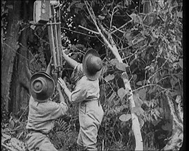 Two Female Civilians Wearing Explorers Outfit Setting up a Camera to Record Nature Life in..., 1920. Creator: British Pathe Ltd.