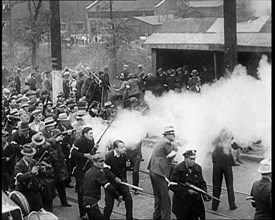 Small Crowd of American Civilians on a Demonstration/Strike in Conflict with the Police..., 1930. Creator: British Pathe Ltd.