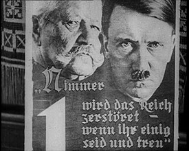 Poster of Adolf Hitler and German President Paul von Hindenburg, 1933. Creator: British Pathe Ltd.