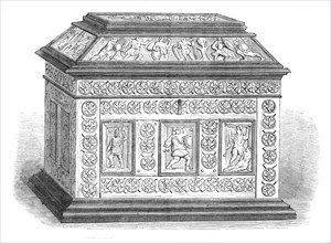 Art Collections in the South Kensington Museum: Byzantine casket of bonework, set in ebony, 1869. Creator: Unknown.