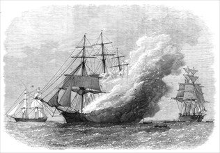 Burning of the Omar Pacha, Australian ship, homeward bound, 1869. Creator: Unknown.