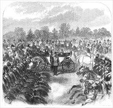 Inspection of Troops at Aldershott by the Queen: cavalry trotting past, 1868. Creator: Unknown.