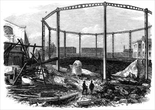Ruins of the gasworks at Nine-Elms after the explosion, 1865. Creator: Unknown.