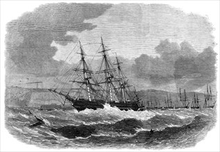 The emigrant ship Amoor driving up the Catwater, Plymouth, in the late gale, 1865. Creator: Smyth.