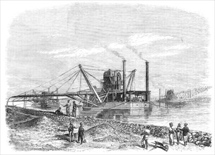 The Isthmus of Suez Maritime Canal: dredges and elevators at work, 1869. Creator: Unknown.