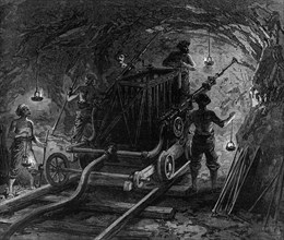 The new overland route to India and the railway tunnel of the Alps: boring-machine..., 1869. Creator: Unknown.