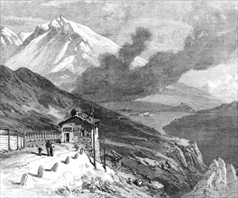 The new overland route to India: the railway over the Alps - summit of Mont Cenis and lake, 1869. Creator: Unknown.