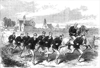 The Oxford and Cambridge Boat-Race: the Cambridge crew training on Barnes-Common, 1868. Creator: Unknown.