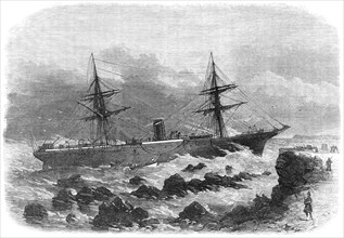 The steam-ship Chicago stranded on a reef of rocks off Cork Harbour, 1868. Creator: Unknown.
