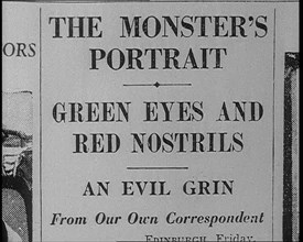 Newspaper Headline Reading: 'The Monster's Portrait - Green Eyes and Red Nostrils..., 1933. Creator: British Pathe Ltd.