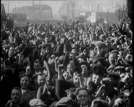 American Crowds Waving and Listening to Former French Prime Minister Georges Clemenceau in..., 1922. Creator: British Pathe Ltd.