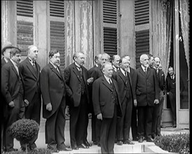 New French Government Standing Being Photographed, Filmed and Interviewed by Journalists, 1920s. Creator: British Pathe Ltd.