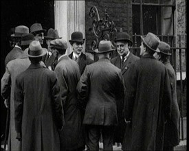 George Lansbury and Other Union Leaders Standing Outside Number 10 Downing Street in London, 1920. Creator: British Pathe Ltd.