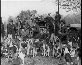 Badger Hunt. Huntsmen Gathering for Photographs With Their Dogs, 1921. Creator: British Pathe Ltd.