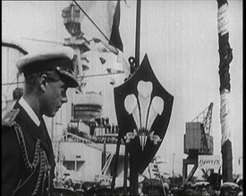 Edward, Prince of Wales, Stood on a Dock, With a Large Ship Behind Him, 1922. Creator: British Pathe Ltd.