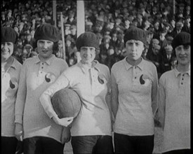 Women Football Players Lines up Ready to Begin the Match, 1920. Creator: British Pathe Ltd.