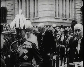 King George V Talking to a British Officer, Queen Mary Can Be Seen Behind Him, 1922. Creator: British Pathe Ltd.