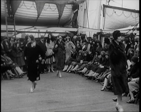 Female Civilians Modelling at a Fashion Show on the Deck of an Ocean Liner, 1926. Creator: British Pathe Ltd.