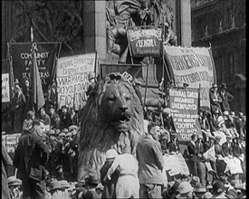 A Large Crowd Gathering in Trafalgar Square Protesting Unemployment. at The Base of Nelson's...,1924 Creator: British Pathe Ltd.