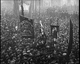 Crowds Gathering in Trafalgar Square, London, During a Demonstration About Unemployment, 1922. Creator: British Pathe Ltd.