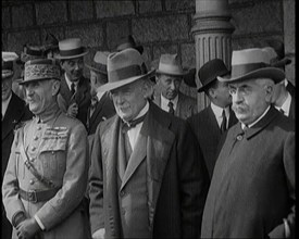 Marshal Ferdinand Foch, French Member of the Chamber of Deputies Aristide Briand, and..., 1920. Creator: British Pathe Ltd.