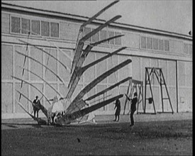 An Early Seven Winged Plane Collapsing in on Itself During Taxi, 1922. Creator: British Pathe Ltd.