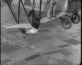 Jazz Musicians Playing from the Wing of a Biplane in the Air, 1921. Creator: British Pathe Ltd.