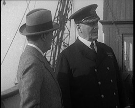 British First Sea Lord David Beatty, 1st Earl Beatty Talking to a Ship's Captain on Deck, 1921. Creator: British Pathe Ltd.