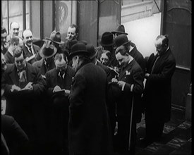 New French Government Standing Being Photographed, Filmed and Interviewed by Journalists, 1920s. Creator: British Pathe Ltd.