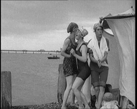 Women in Bathing Costumes on a Beach, 1920. Creator: British Pathe Ltd.