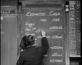 Male Civilian Writing the Newest Stock Prices On a Blackboard, 1932. Creator: British Pathe Ltd.