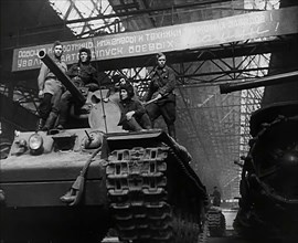 A Russian Tank Being Driven Out of a Factory, 1941. Creator: British Pathe Ltd.