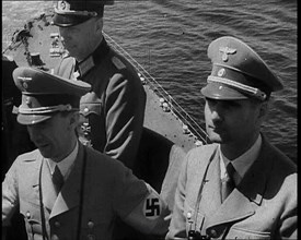 Dr Josef Goebbels, Rudolf Hess, and German Officer on Board an Italian Battleship, 1937. Creator: British Pathe Ltd.