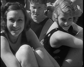 Two Women and a Man at the Seaside, 1930s. Creator: British Pathe Ltd.