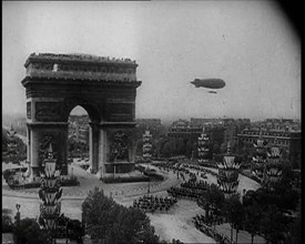 An Airship in the Skies Above Paris Near the Arc de Triomphe During the Royal State Visit..., 1938. Creator: British Pathe Ltd.