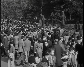 A Crowd of People at Speaker's Corner in Hyde Park, London, Listening to Two Men Speaking..., 1938. Creator: British Pathe Ltd.