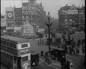 People and Traffic Moving Through Piccadilly Circus in London, 1940.  Creator: British Pathe Ltd.