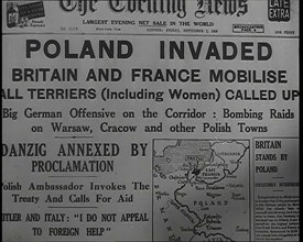 The Front Page of the Evening News on Friday September the First Reading 'POLAND..., 1939. Creator: British Pathe Ltd.