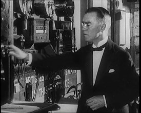 Male Civilian Working Theatrical Equipment Back Stage at a Theatre, 1920s. Creator: British Pathe Ltd.