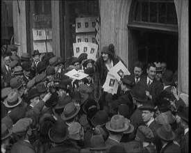 The Actress Violet Loraine Handing Out Leaflets to Hundreds of People Outside of a Theatre, 1920s. Creator: British Pathe Ltd.