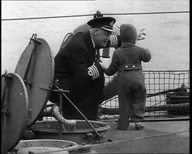 A Ship's Captain Pointing Out To the White Cliffs of Dover To Show the Young Princess..., 1940. Creator: British Pathe Ltd.