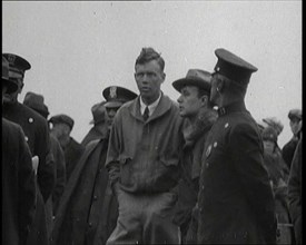 The Pilot Charles Augustus Lindbergh Speaking To Colleagues, 1920s. Creator: British Pathe Ltd.